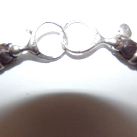 Fossil Flower Necklace Leather Silver Bronze Tone 16'' CZ Sparkle - Picture 4 of 12